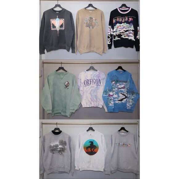 Vintage 90s Y2K Sweatshirt Lot Of 9 Nature Animals Crewneck Sweater Wholesale - Picture 1 of 15